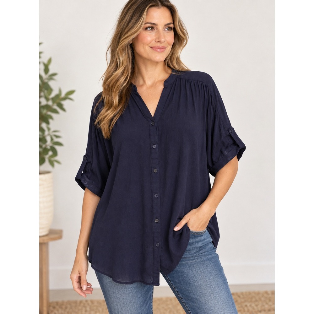 PPLA Purple Crepe Oversized Button Down Blouse Short Sleeve Large Flowy Boho